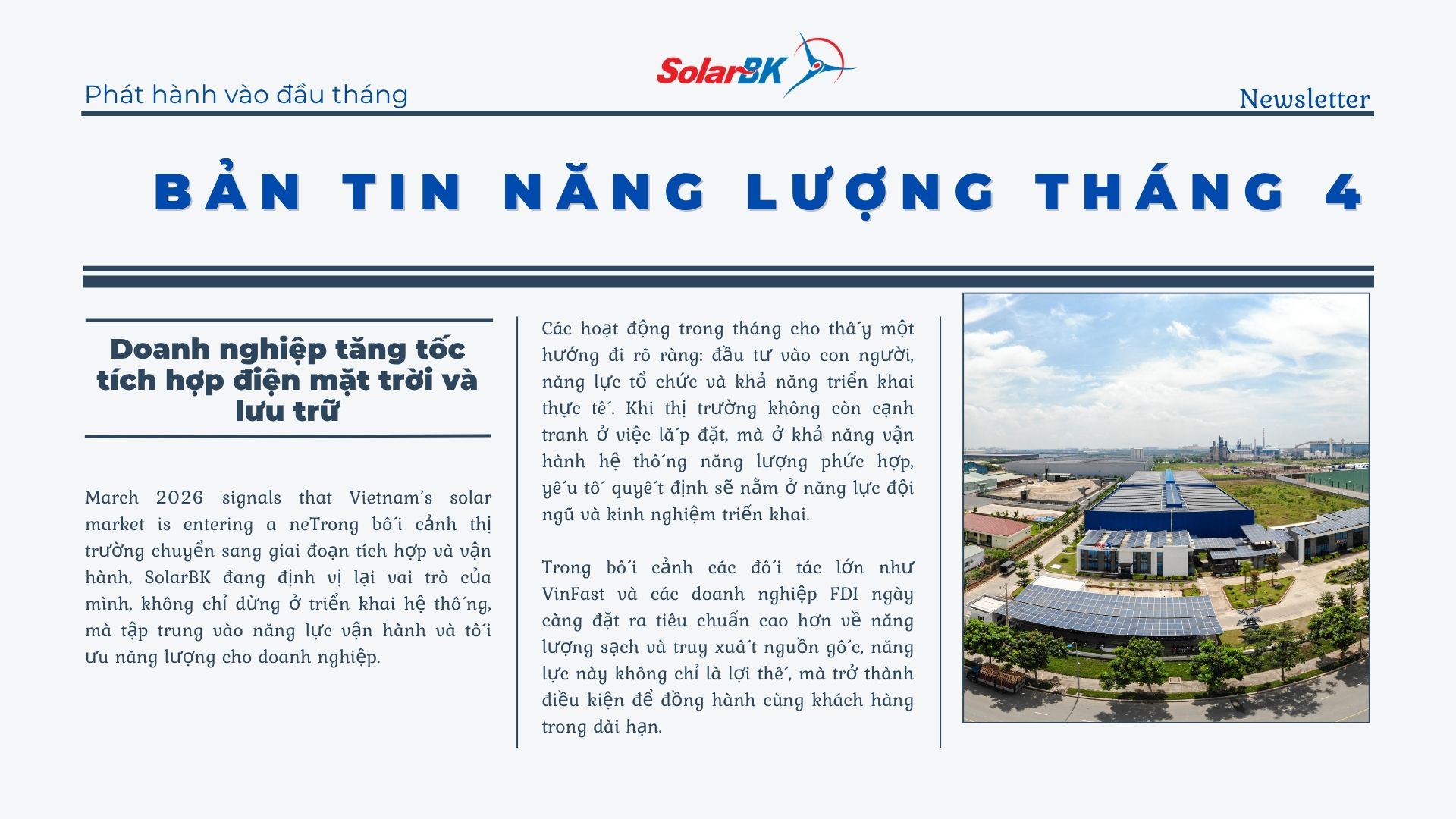 Tháng 4: Điện mặt trời và lưu trữ: Từ lựa chọn thành bắt buộc
